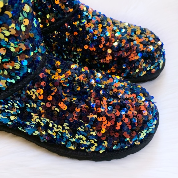 UGG Classic Short Stellar Sequin Boots In Black - Picture 5 of 9